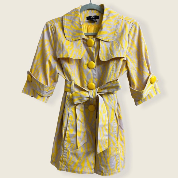 Anthropologie Luii Belted Yellow & Gray Lined Trench Jacket - Picture 1 of 9